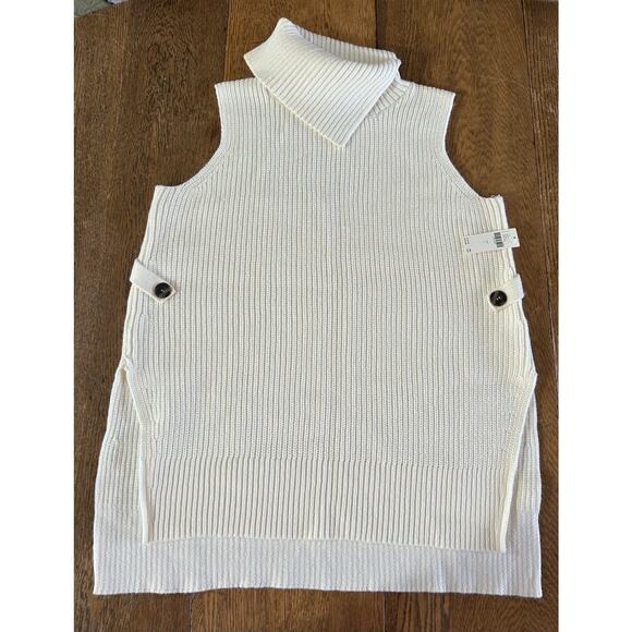 New! Anthropologie Shaker Knit Tunic Sweater Vest Cream Chunky Button Sides Sz L - Picture 1 of 8